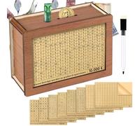 Meetory Hucha de madera, hucha reutilizable con objetivo de ahorro, caja de ahorro de dinero con números para ayudar a adultos y estudiantes a ahorrar hábito (500€-10000€)