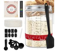 Meetory Kit de iniciación de masa madre de 770 ml con recetas e instrucciones, termómetro, banda de fecha de alimentación, raspador de silicona, cubierta de tela, tapa de metal, cucharas medidoras,