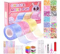 Meetory Nano Tape, 65 Pcs Tape Bubbles Set, Magia Nano Tape Cinta Adhesiva, Nanoband Multiuso, Nano Tape Set Adecuado para Chicas Jóvenes, con Pegatinas de Lentejuelas, Kit de manualidades, Regalos