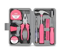 MEETOZ Kit de herramientas rosa para mujer, mini juego de bricolaje para el hogar con herramientas manuales básicas para el hogar y la oficina, mini caja de herramientas de mano esencial para