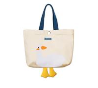 MEETPET Bonita bolsa de lona para mujer, bolsa de tela de algodón reutilizable para almuerzo, compras de comestibles y playa con diseño de pato 3D, Amarillo, Talla única