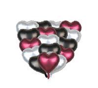 Meetppy 18 globos de corazón color burdeos, plateado y negro, globos de aluminio de 18 pulgadas, globos de Mylar metálicos plateados y negros para bodas, cumpleaños, baby shower, suministros de fiesta