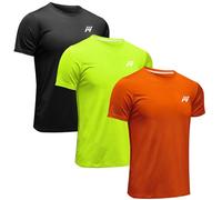 MEETWEE Deportes Camisetas Hombre, Camiseta de Manga Corta Ropa para Hombre para Running Atletismo (Negro+Verde+Naranja, S)