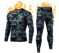 MEETWEE Conjuntos térmicos Hombre, Manga Larga Camiseta Térmica Pantalones Largos Base Layer Thermo Function Ropa Deportiva de Invierno para Running Ciclismo Esquí (M, Camuflaje Negro)