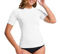 MEETWEE Sudadera de Natación UPF 50+ para Mujer, Chaleco de Surf con Manga Corta, Secado Rápido, Blanco, Talla L