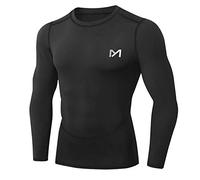 MEETYOO Camiseta Compresion Hombre, Ropa Deportiva Manga Larga Base Layers para Running Gym Ciclismo Camisa, Negro, L