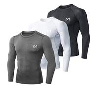 MEETYOO Camiseta Compresion Hombre, Ropa Deportiva Manga Larga Base Layers para Running Gym Ciclismo Camisa, Negro + Gris + Blanco, XL
