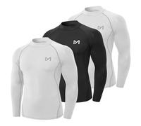 MEETYOO Camiseta Compression Hombre,Blanco+Blanco+Negro-Largo,S