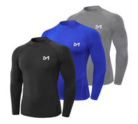 MEETYOO Camiseta Compression Hombre,Negro+Gris+Azul-Largo,L