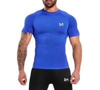MEETYOO Camiseta de Compresión para Hombres Manga Corta Funcional, Deportiva Transpirable para Fitness, Running,Gym,Azul,M