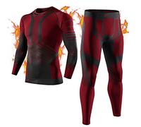 MEETYOO Conjuntos térmicos Hombre, Ropa Interior Térmica Leggings Compresión Camiseta para Esquí Running Ciclismo (Rojo, XL)
