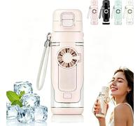 MEEVINWH 2-in-1 Water Bottle with Built-In Foldable Fan, Portable USB Rechargeable Handheld Cooling Cup,USB Rechargeable Handheld Cooling Cup 3 Speeds with Straw for Outdoors Sports(Pink)