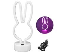 MEEVINWH Lámpara de neón LED con forma de conejo para mesita de noche, con base USB, funciona con pilas (rosa)