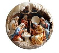 MeevrgR Adorno de Navidad 2025 coleccionable con diseño de vidrieras acrílicas multicolor Jesús nacimiento Natividad colgante decoración de árbol de vacaciones regalo festivo 8 cm (A y A)