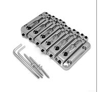 MeevrgR Bajo de 6 cuerdas para puente, espaciado de 15 mm, diseño de aleación de zinc a través del cuerpo con sillines divididos para acción ajustable y reemplazo de bajo (plata)