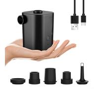 MeevrgR Bomba de aire eléctrica portátil de 300 l/min, inflador recargable por USB de 5 boquillas para flotadores de piscina, colchones de aire y barcos, inflado rápido de 3000 Pa (negro)