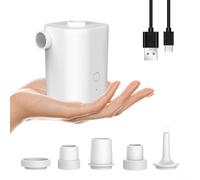 MeevrgR Bomba de aire eléctrica portátil de 300 l/min, inflador recargable por USB de 5 boquillas para flotadores de piscina, colchones de aire y barcos, inflado rápido de 3000 Pa (blanco)