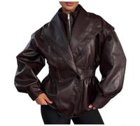 MeevrgR Chaqueta de piel sintética de doble cuello para mujer, cintura elástica para una forma definida, capa ligera para uso diario, vacaciones y temporadas de transición (Marrón)