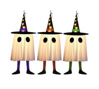 MeevrgR Decoraciones colgantes de Halloween - Paquete de 3 pancartas iluminadas con sombrero de bruja de 20 x 60 cm, banderines espeluznantes de tela, 3 modos de iluminación para exteriores e