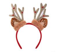 MeevrgR Diadema de cuernos de ciervo de Navidad, campanas brillantes de felpa, 25 x 22 cm, accesorio festivo para el pelo para fiestas de vacaciones, fotos y trajes de disfraces (dorado)