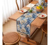 MeevrgR Elegantes caminos de mesa jacquard con borlas, tapete de mesa de chenilla de poliéster suave para chimenea de boda para decoración del hogar, fácil cuidado, azul para camino de 35 x 120 cm a