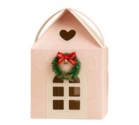 MeevrgR Enchanted - Caja de casa de campo de Navidad, reutilizable, decoración de casa con mini corona y lazo, contenedor de regalo de papel resistente para golosinas o juguetes, 20 x 10 cm, rosa