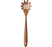 MeevrgR Espátula para servir espaguetis de madera de teca y freír, utensilio de cocina antiadherente seguro para revolver, herramienta de cocina de madera resistente al calor con gancho para colgar