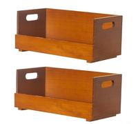 MeevrgR Estante de almacenamiento de madera apilable para tazas de té, herramientas de café, organizador de estilo japonés con asa para cafetería, casa de té, hogar, cocina, marrón, paquete de 2 (dos)