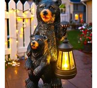 MeevrgR Estatua de farol de oso negro alimentado por energía solar, decoración de jardín de madre y cachorro con luz LED suave de noche, resina resistente a la intemperie con capa UV para patio e