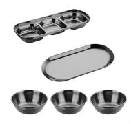MeevrgR Juego de 5 platos de salsa de acero inoxidable apilables para condimentos, bandeja de servir, plata, oro, negro (negro)