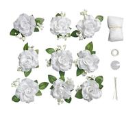 MeevrgR Juego de 9 rosas blancas para decoración de coche, kit de adornos para capó delantero de vehículo, incluye 9 rosas con ventosas, 2 cintas, 1 cinta, 1 ventosa de repuesto, 12 bridas para cables