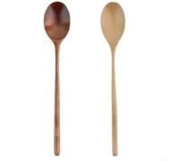 MeevrgR Juego de cucharas de madera, 2 piezas, utensilios de madera natural con mango ergonómico largo para sopa, cocinar y servir, revestimiento de laca seguro a base de plantas para uso en cocina