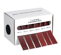 MeevrgR Juego de rollos de tela de esmeril - 6 m x 25 mm, bandas de lijado rojas y blancas en respaldo de nailon, para pulido de metal, madera y vidrio (6 rollos)