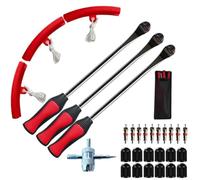 MeevrgR Kit de cambio de neumáticos de motocicleta - 3 palancas de neumáticos de acero con protectores de llanta, herramienta de núcleo de válvula y 10 vástagos de válvula para ATV Dirt Bike Farm