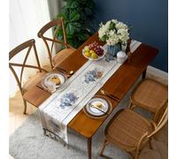 MeevrgR Mesa jacquard de lujo para camino en blanco, caminos de comedor de felpilla bordada con flecos para bodas, fiestas, banquetes, decoración del hogar (32 x 300 pulgadas)