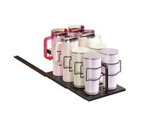 MeevrgR Organizador de botellas de agua de metal extraíble para tazas de 10 a 40 onzas, almacenamiento de acero al carbono con rieles deslizantes silenciosos y ranuras para asas de taza, se adapta a