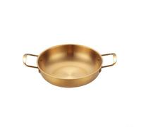 MeevrgR Paellera de acero inoxidable de 28 cm con doble asa y fondo plano para cocina de inducción de gas, barbacoa al aire libre, acabado plateado, gran capacidad (dorado, 20 cm)