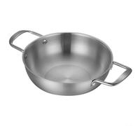 MeevrgR Paellera de acero inoxidable de 28 cm con doble asa y fondo plano para cocina de inducción de gas, barbacoa al aire libre, acabado plateado, gran capacidad (plateado 28 cm)