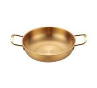 MeevrgR Paellera de acero inoxidable de 28 cm con doble asa y fondo plano para cocina de inducción de gas, barbacoa al aire libre, acabado plateado, gran capacidad (dorado, 24 cm)