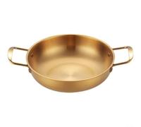 MeevrgR Paellera de acero inoxidable de 28 cm con doble asa y fondo plano para cocina de inducción de gas, barbacoa al aire libre, acabado plateado, gran capacidad (dorado, 28 cm)
