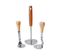 MeevrgR Paquete de 3 trituradores de patatas de acero inoxidable con mango de madera, cortador de alimentos y herramienta trituradora de aguacate para alimentos para bebés, verduras y puré de frutas