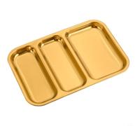 MeevrgR Plato dividido rectangular de acero inoxidable 304, bandeja de servir con múltiples compartimentos para barbacoa coreana, vajilla moderna plateada u dorada para cocina doméstica (tres rejillas