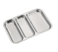 MeevrgR Plato dividido rectangular de acero inoxidable 304, bandeja de servir con múltiples compartimentos para barbacoa coreana, vajilla moderna plateada u dorada para cocina doméstica (tres rejillas
