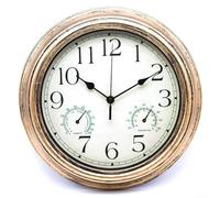 MeevrgR Reloj de pared para exteriores de 12 pulgadas con pantalla de temperatura y humedad, resistente a la intemperie y al agua, funcionamiento silencioso, incluye termómetro e higrómetro para patio