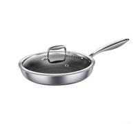 MeevrgR Sartén de acero inoxidable 316 de tres capas para wok con base de anillo de calentamiento rápido, compatible con inducción, mango remachado y espátula de silicona