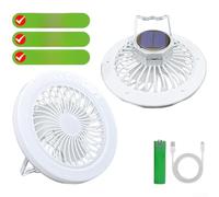 MeevrgR Ventilador solar portátil para acampar con linterna LED, recargable por USB, ventilador colgante al aire libre, 3 velocidades, 23 cm (A)