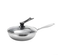 MeevrgR Wok antiadherente de triple capa de acero inoxidable de 32 cm con tapa para placas de inducción y llamas abiertas, utensilios de cocina robustos para cocinar al vapor y uso culinario doméstico