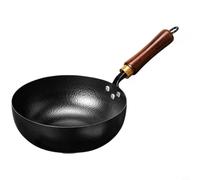 MeevrgR Wok chino de hierro fundido martillado a mano para quemadores de gas, auténtica sartén con mango largo de madera, utensilios de cocina estilo acero al carbono sin revestimiento (26 cm)