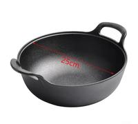 MeevrgR Wok de hierro fundido con tapa de doble mango y parte inferior plana - para sartén versátil que no sea para freír, cocinar al vapor, estofar en todas las estufas - 25 cm ligero
