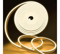 Meevt Tira LED 5M Blanco Cálido 3000K, Tira de Neón LED de Silicona 12V, Flexible 360 Grados en Plano para DIY, Decoración de Cocina, Armario, Vitrina, Impermeable IP65 (Sin Adaptador de Corriente)